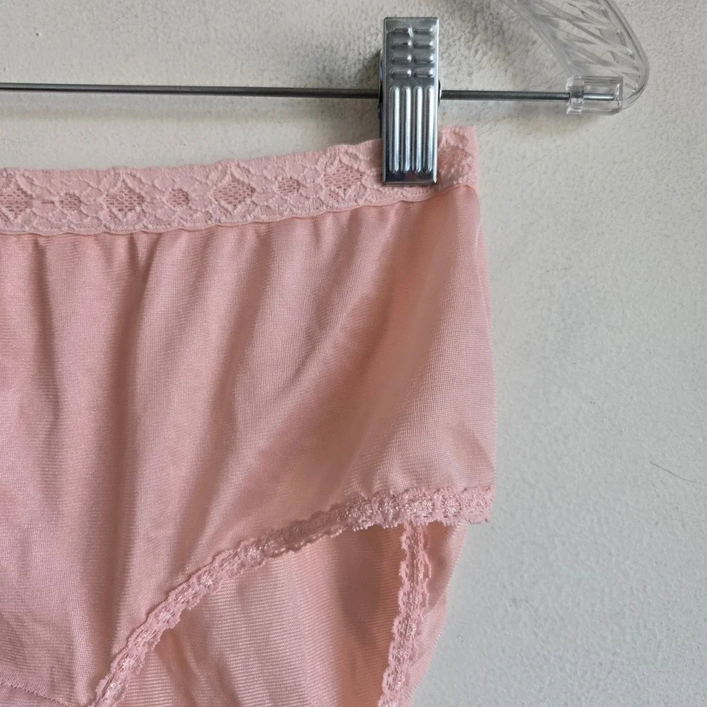 Vtg‎ Size 6 Briefs Womens Pink Mushroom Lace Trim High Rise Nylon Panties